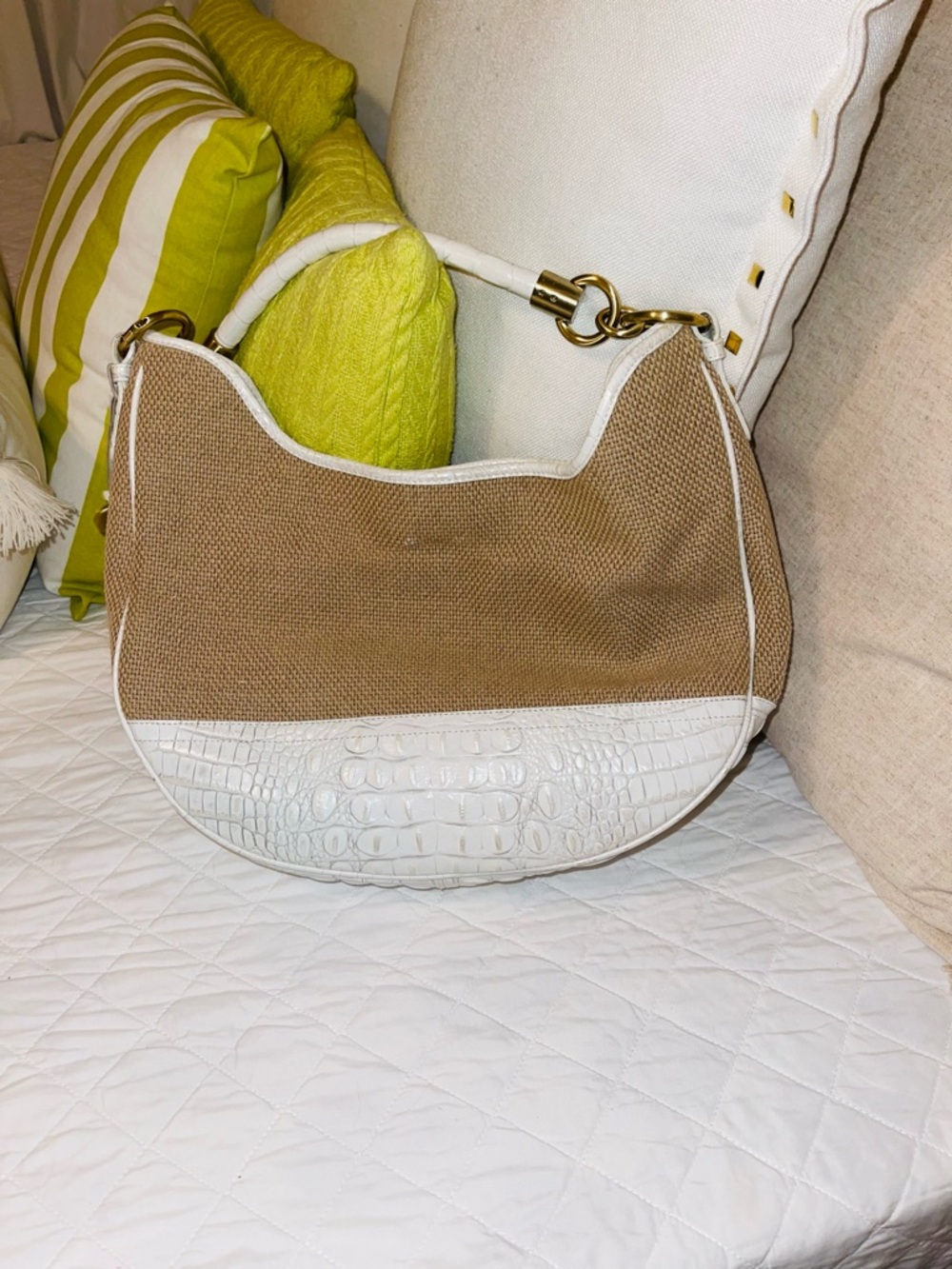 Vintage Brahmin Carmela Shoulder Bag Bleached Pearl Harbor